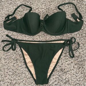 NWOT Shade & Shore Dark Green Textured Tie-Side Bikini